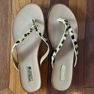 NEW Aldo Animal Print Thong Sandals Flip Flops 8.5 Brown Resortwear Beach Cruise